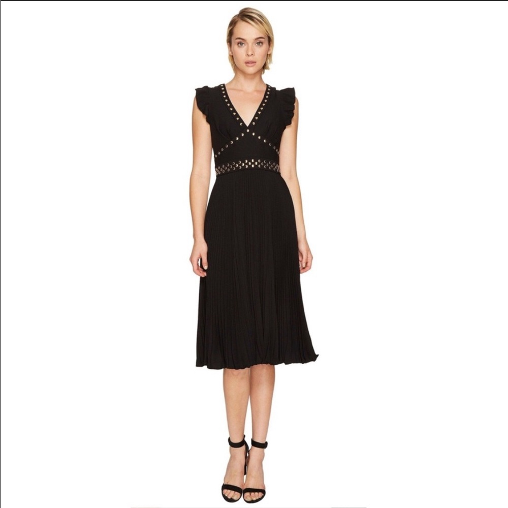 Kate Spade Black Studded Pleated Crepe Dress